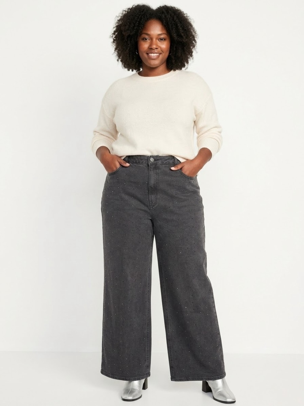 Pennington's Black Wide Leg Embellished Denim Jeans Size 20 NWT